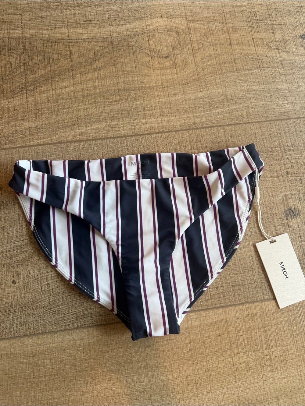 Mikoh Navy, White & Maroon Striped Bikini Bottom